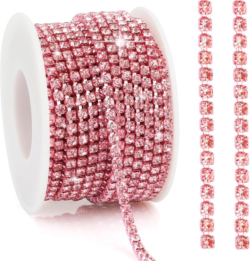 Liwidon Rhinestone Chain 10 Yards Rhinestone Trim Pink Bling Diamond Rhinestones Strips 3mm Glitter Bling Crystal Rhinestones Close Chains Claw Cup Chains Trim for Sewing DIY Crafting Jewelry Clothes - Image 1